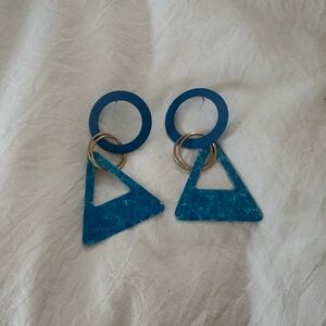Vintage Made in USA Metal Drop Earrings - Modern Triangle & Circle Design